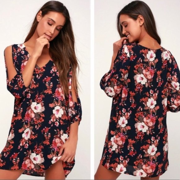Lulu’s | Shifting Gears Navy Floral Dress | Size Small - Picture 1 of 12